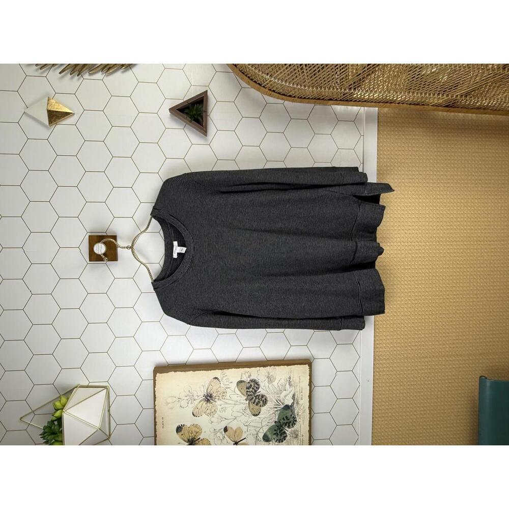 Daily Ritual from Anthropologie Black Stripe Split Side Sweater - Size - Medium